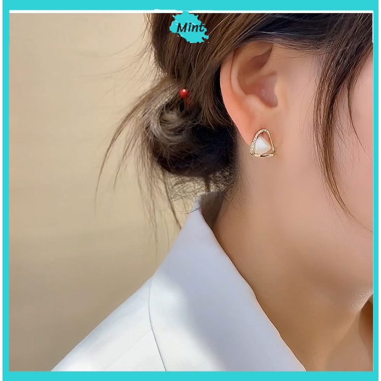 Bông Tai Nữ ❤️KHÔNG GÂY DỊ ỨNG❤️ Khuyên Tai Đá Mắt Mèo Hình Tam Giác Xinh Xắn Chuôi Bạc S925