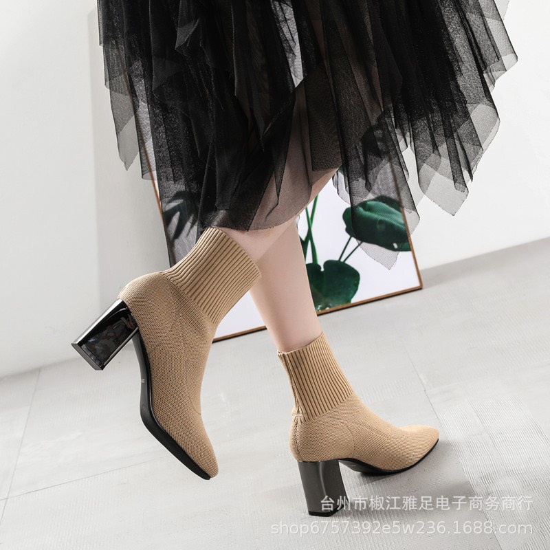 (S175) Bốt len nữ gót gương cạp dọc, gót 7 phân (mã 8807)