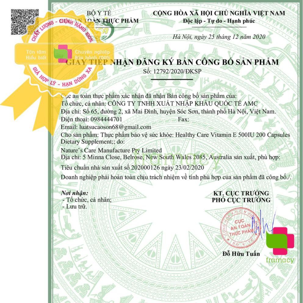 Viên uống Healthy Care Vitamin E 500IU, Úc (200v) hỗ trợ tái tạo, làm đẹp da và tóc cho người từ 12 tuổi | BigBuy360 - bigbuy360.vn