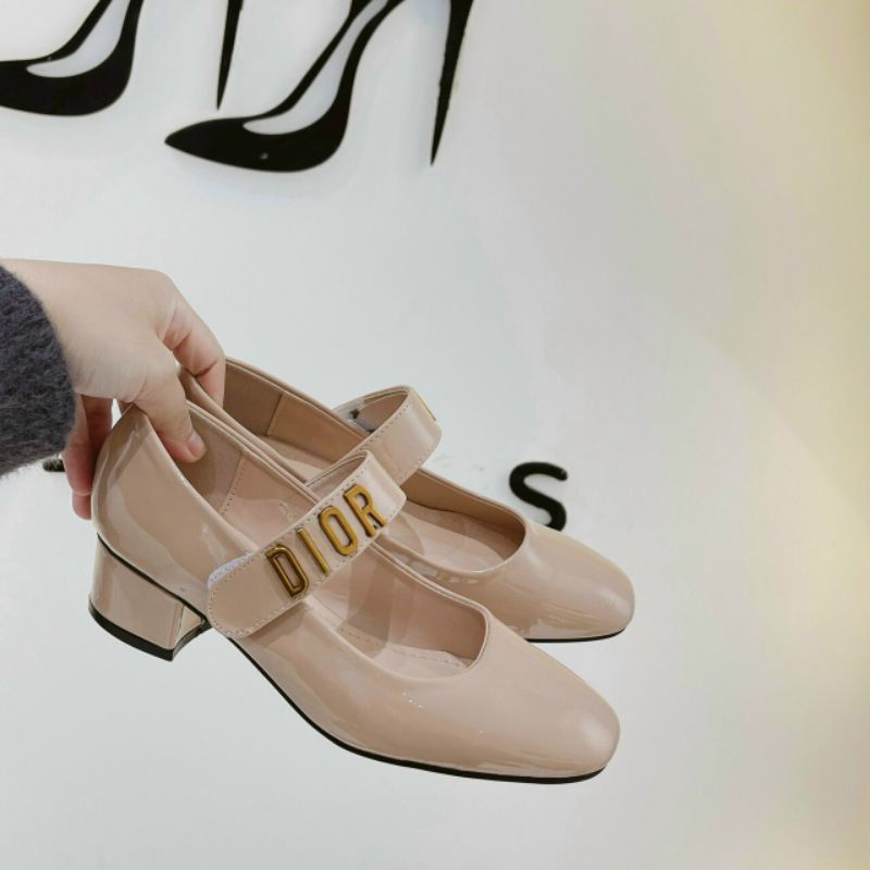 Giày búp bê gót 3cm Dior. cao cấp đen be