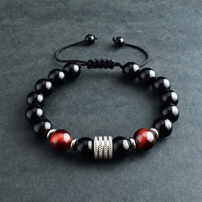 Vòng Tay Co Giãn Đính Đá Mắt Hổ Bằng Thép Không Gỉ 10MM