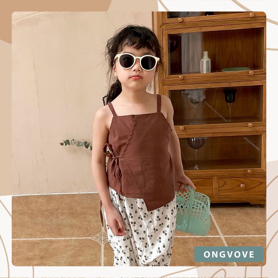 Áo hai dây bé gái Ongvove- chất liệu thô thoáng mát, dây buộc chéo và vạt áo cá tính A22-100