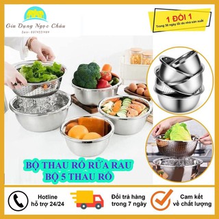 Bộ 5 thau rổ inox rửa rau củ quả, thau trộn salad dày dặn siêu tiện dụng cho nhà bếp