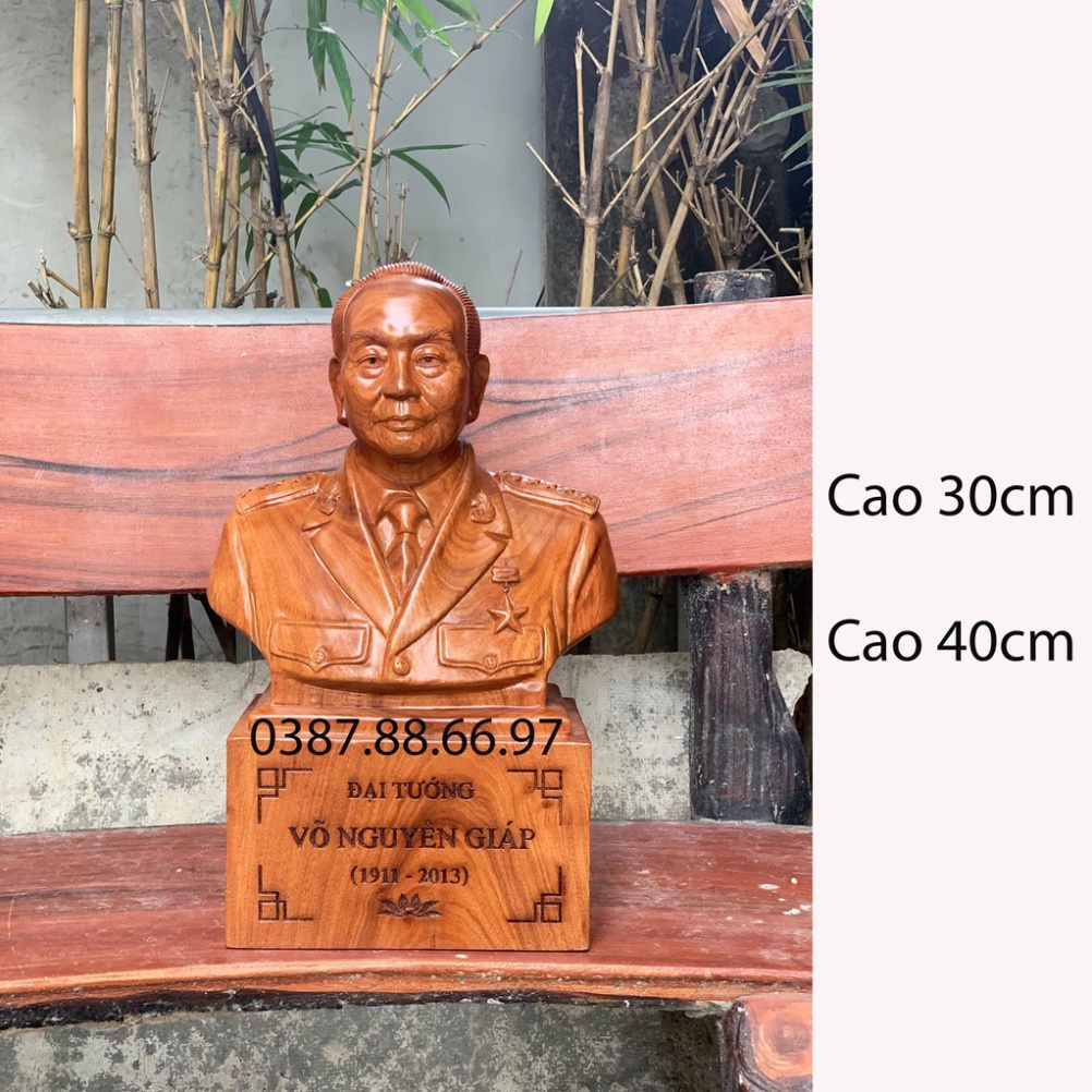 Tượng Gỗ Hương Bán Thân Bác Võ Nguyên Giáo Cao 30 40cm