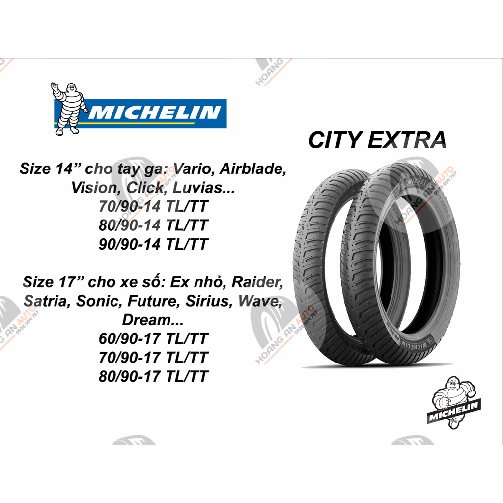 Vỏ lốp xe Michelin City Extra (gai mới nhất) dành cho tay ga và xe số, vỏ ko ruột - giá 1 cái