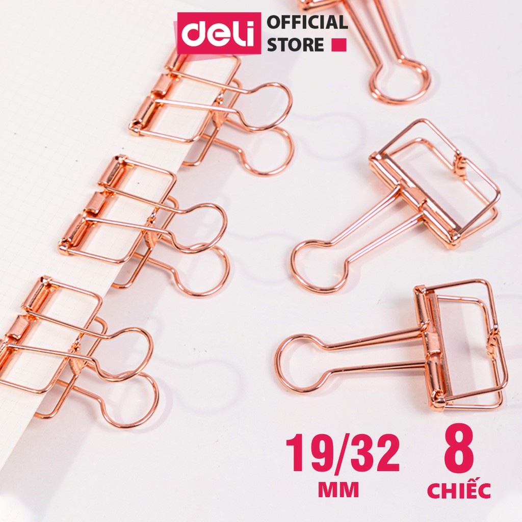 [LIFEMC02BPABAU -10% đơn 250K] Kẹp bướm kim loại văn phòng Deli - Set 6/8 chiếc - Màu vàng hồng - 9414/9415