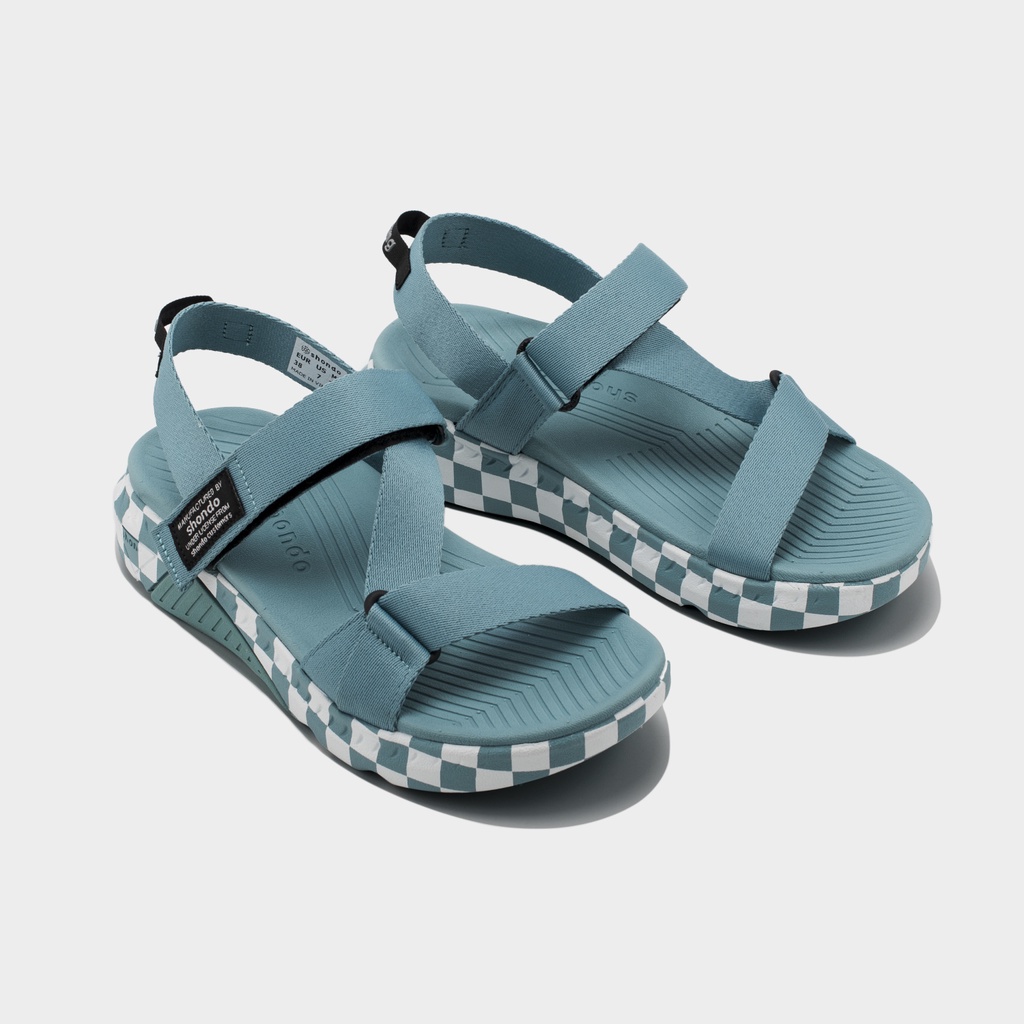 Giày Sandals Nam Nữ Unisex Shondo F7 Racing Caro Xanh F7C3232