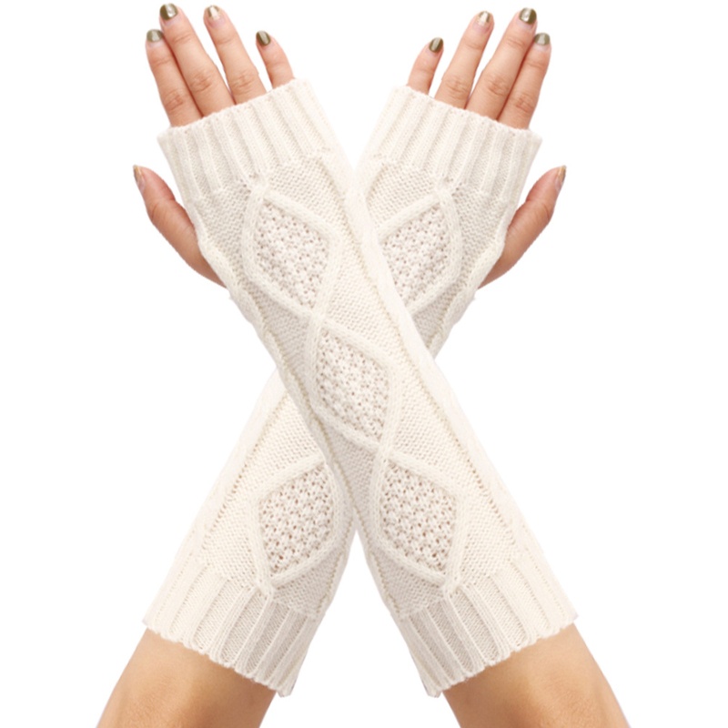 Găng Tay Len Dài Hở Ngón Ấm Áp Màu Sắc Đơn Giản Dành Cho Nam Và Nữ