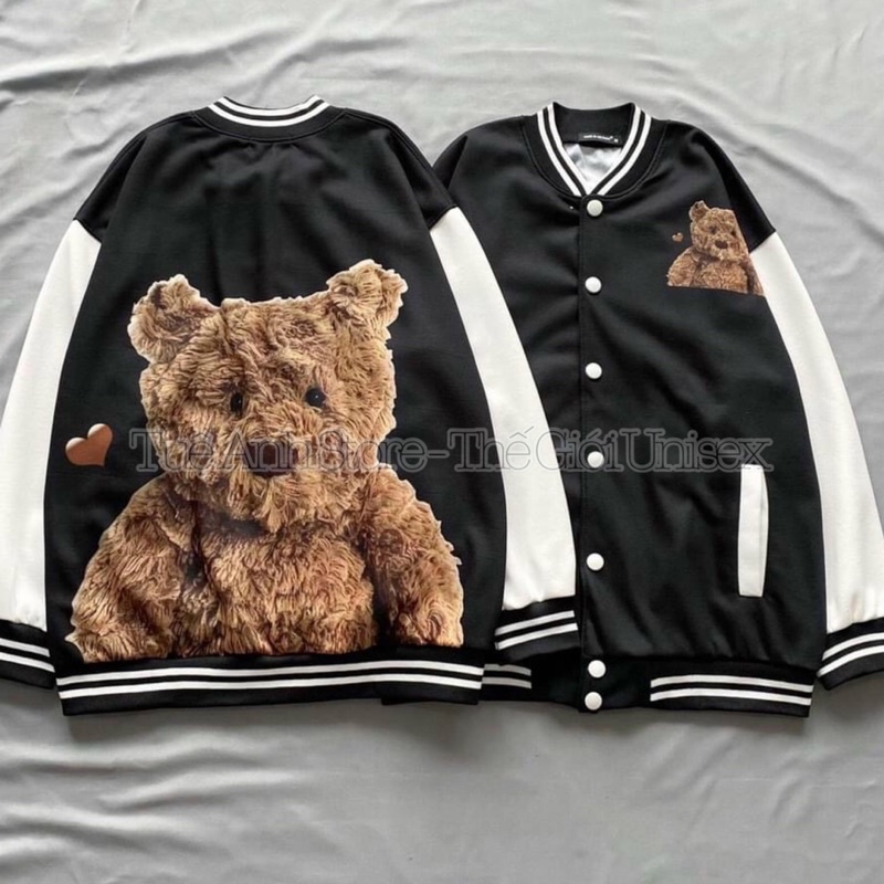 Áo Khoác Bomber Nam Nữ Bóng Chày Unisex In Gấu 2 Mặt Phong Cách Hàn Quốc Chất Nỉ Dày Đẹp Cardigan 3 size M L XL