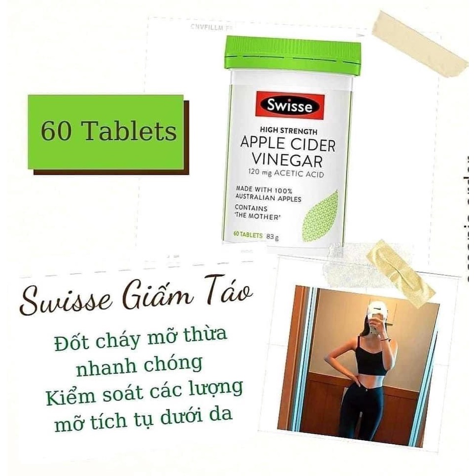 Viên uống giấm táo Giảm cân Swisse Apple Cider Vinegar Úc lọ 60 viên