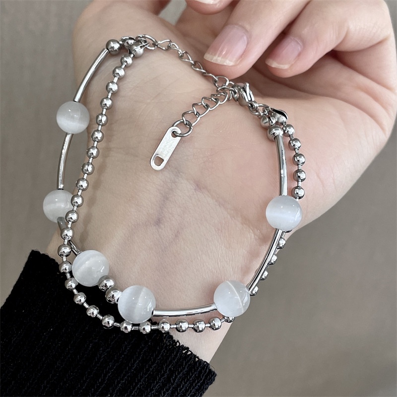 Vòng Tay Chuỗi Hạt Tròn Hai Lớp Phong Cách Hàn Quốc