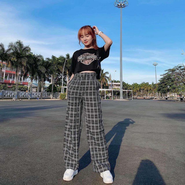 Quần caro ống rộng, cạp cài cúc khoá đủ size S-XL, hàng loại 1.