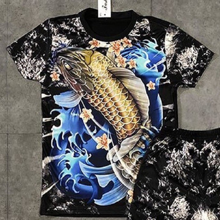 SET BỘ QUẦN ÁO THỂ THAO THUN LẠNH, SET BỘ ÁO NAM TAY LỠ chất liệu thun lạnh mền mịn in Chép Xanh  - BN134 | BigBuy360 - bigbuy360.vn