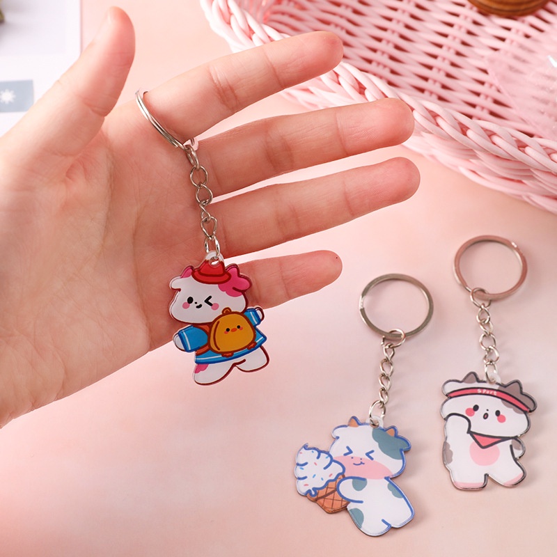 Móc khóa bò sữa nhựa cứng xinh xắn cute
