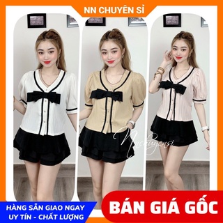 Áo kiểu nữ chất đẹp phom croptop phối nơ dễ thương Áo kiểu công sở MT1998