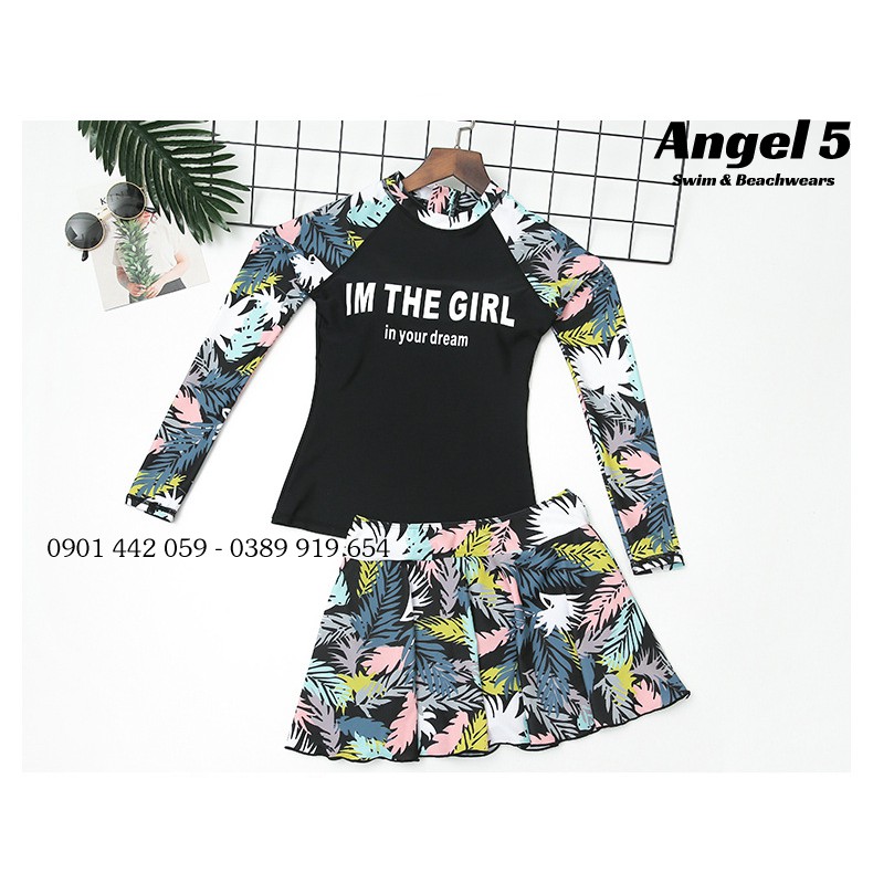 Đồ bơi nữ kín đáo tay dài + váy KN90 | BigBuy360 - bigbuy360.vn