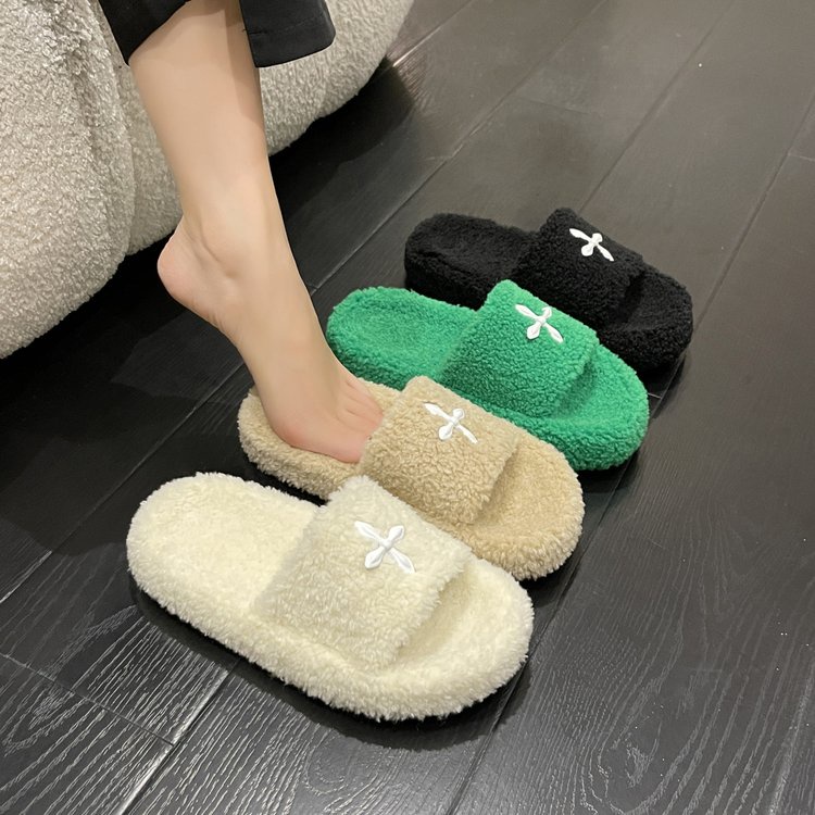 Dép Bông Đế Phẳng Hở Ngón Phối Màu Sắc Tương Phản Thời Trang Thu Đông Phong Cách Ulzzang Mới