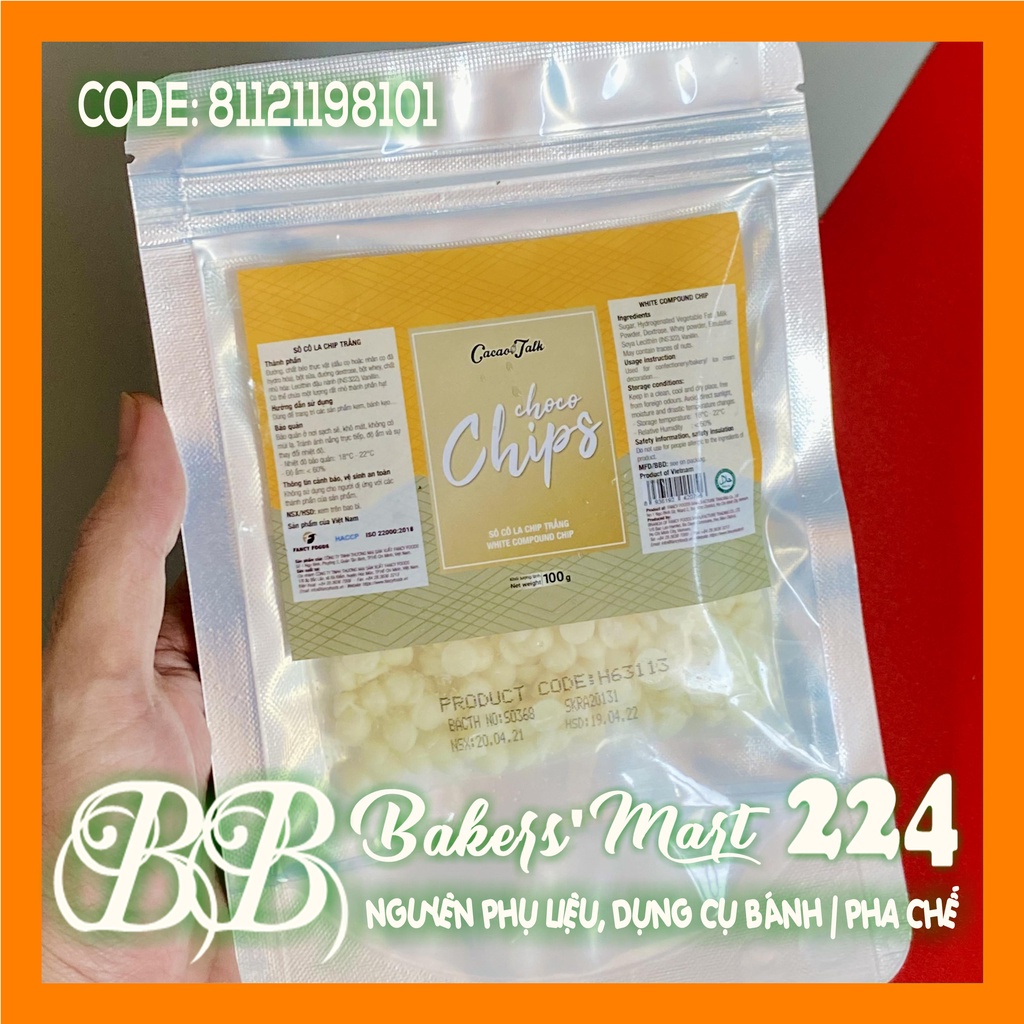 Socola Chocolate CHIP TRẮNG Sữa hiệu CACAO TALK - Túi 100gr