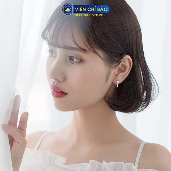 Bông tai bạc nữ hoa anh đào đính đá chất liệu bạc 925 thời trang phụ kiện trang sức Viễn Chí Bảo B400421x