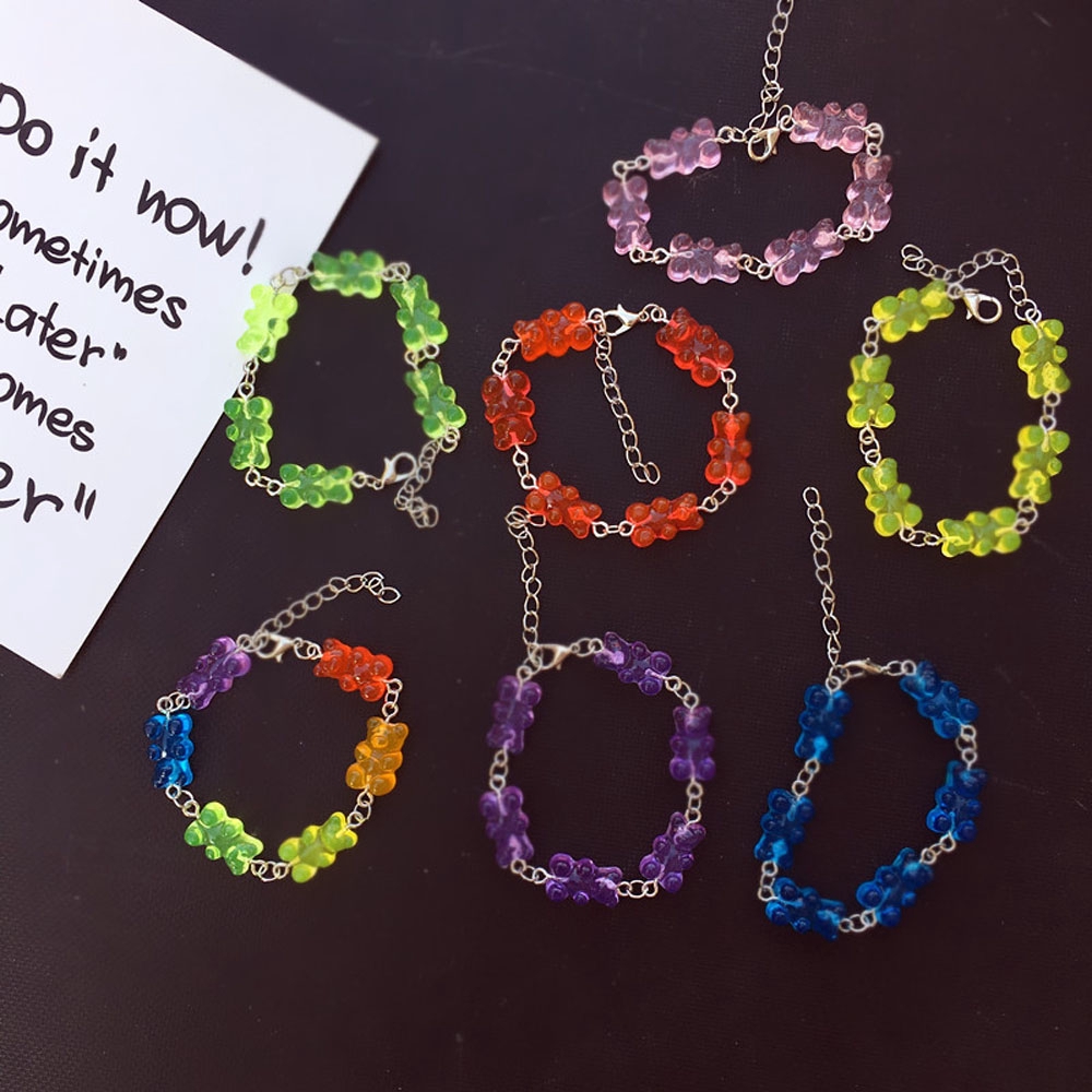 Vòng Tay Nhựa Trong Suốt Phối Mặt Hình Gấu 8 Màu Độc Đáo