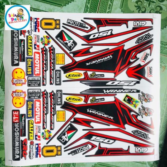 Tem rời winner chỉ đỏ nhám dán xe đen nhám tem 3 lớp ko bay màu