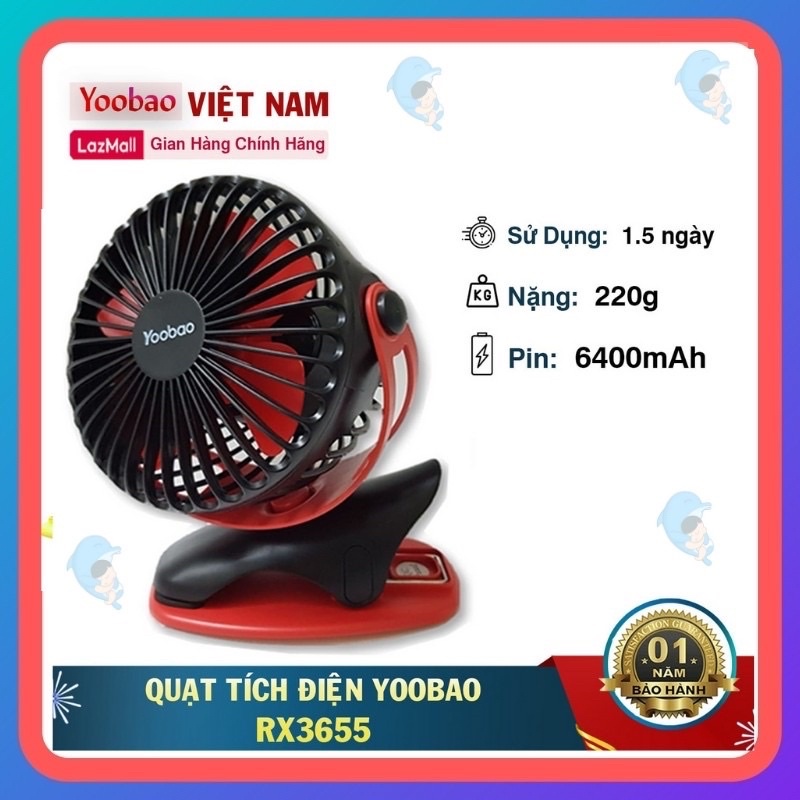 QUẠT SẠC TÍCH ĐIỆN MINI YOOBAO Pin 6400mah DUNG LƯỢNG CAO NHẤT Dùng Được 32H Liên Tục