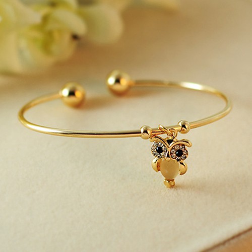 Vòng tay xi vàng mặt hình chim cú cho nữ