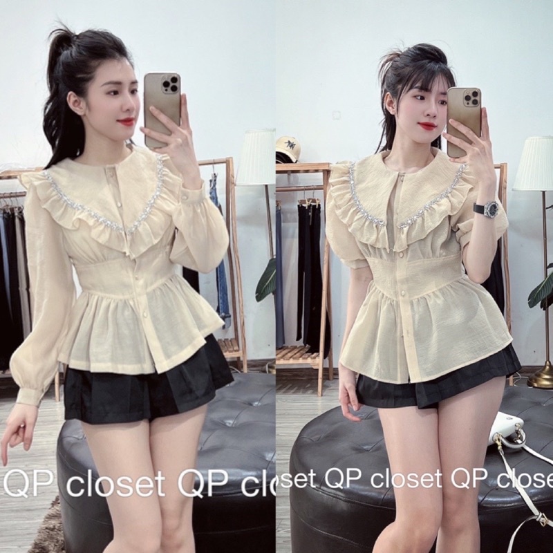 ÁO SƠ MI ĐÍNH ĐÁ CỔ PHA BÈO HOT NEW