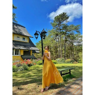 Đầm maxi lụa dập ly dáng suông 2 dây!