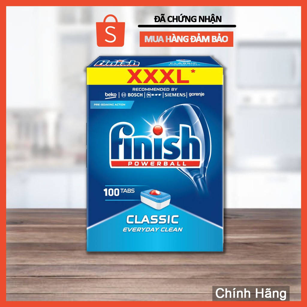 Combo Viên rửa bát Finish classic 100V + Muối Finish 1.5kg + Nước làm bóng Finish 400ml
