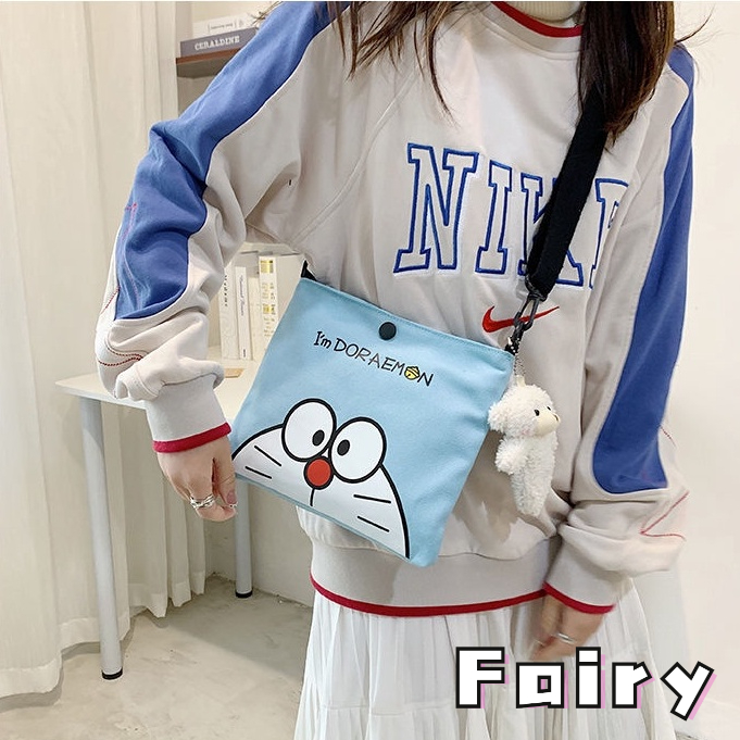 Túi Đeo Chéo Vải canvas In Hình Doraemon Đáng Yêu