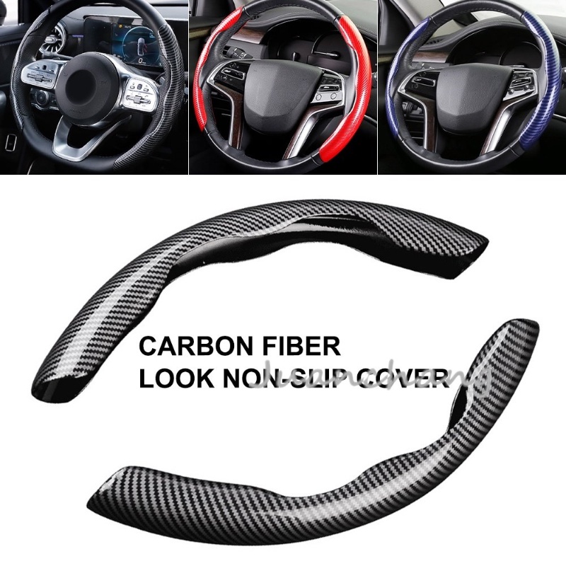 Vỏ Bọc Vô Lăng Xe Hơi Bằng Silicon Sợi Carbon Chống Trượt 2 Halves 38cm 15inch