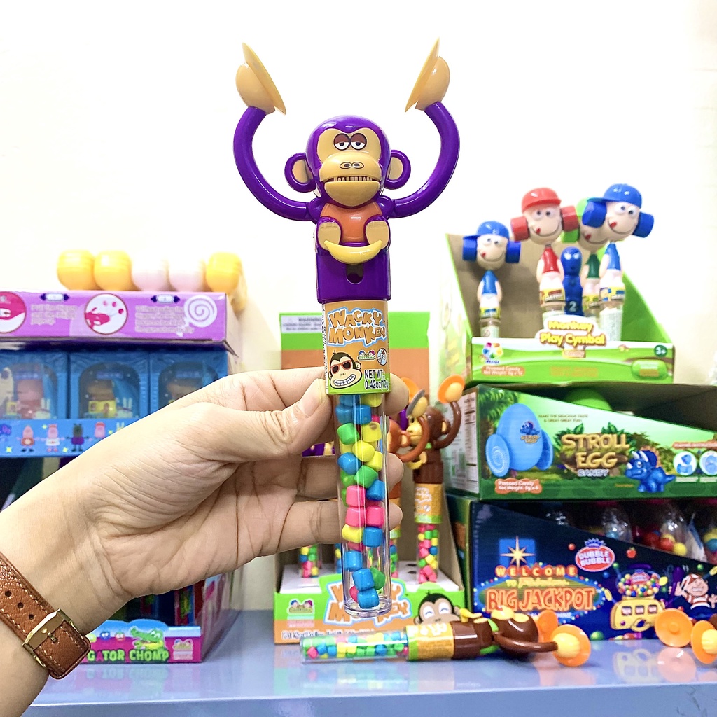 Kẹo đồ chơi trẻ em hình chú khỉ gõ chiêng vui nhộn hãng Kidsmania cho bé