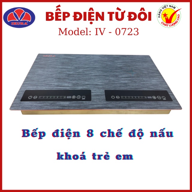 Bếp Điện Từ Đôi IKURA - EVI-0723 - Chức năng nấu nhanh - Khoá trẻ em - 8 công suất nấu
