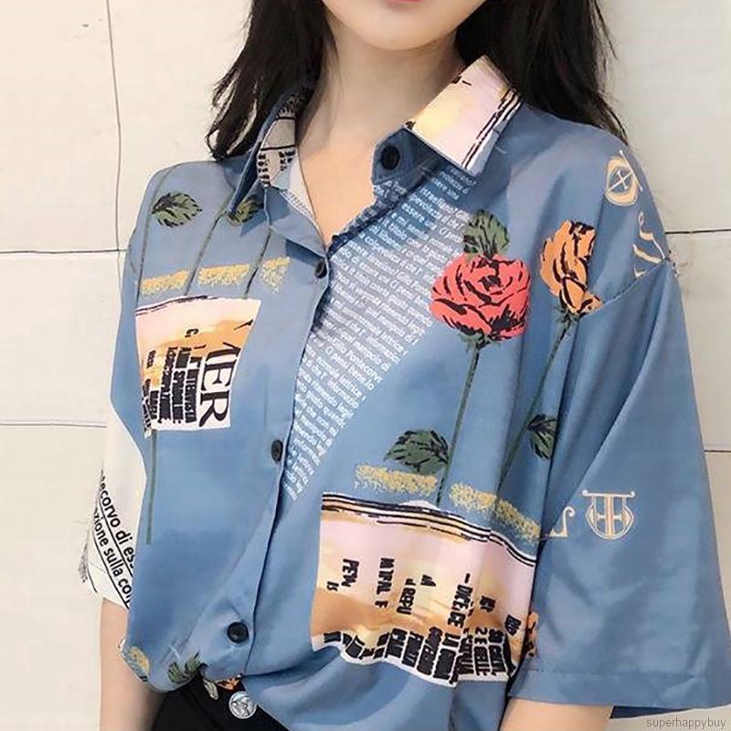 Áo chiffon nữ tay ngắn in hoa hồng | BigBuy360 - bigbuy360.vn