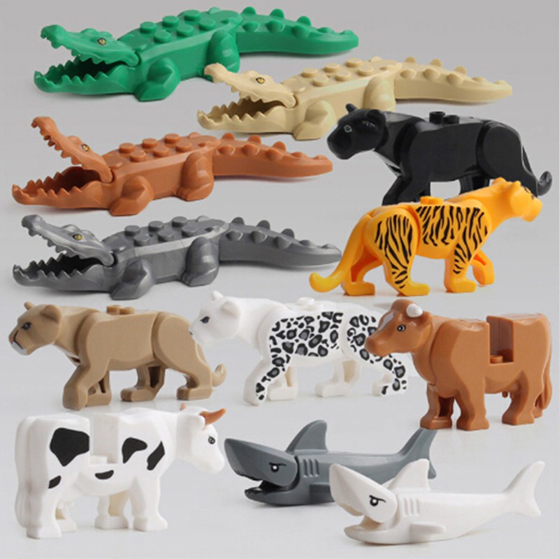 [superhomestore]1Set Crocodile Tiger Cow Animal Buildable Model kids Animal Building Block Toys