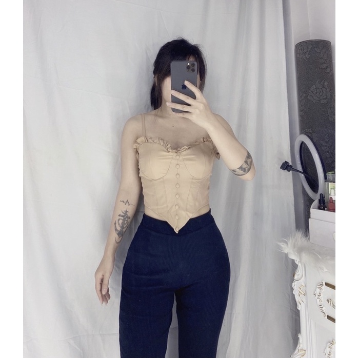 Áo hai dây yếm vạt tam giác corset sang chảnh