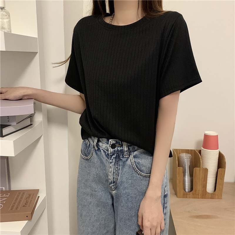 Áo thun SUXI tay ngắn cổ tròn màu sắc đơn giản dễ phối đồ thời trang mùa hè cho nữ