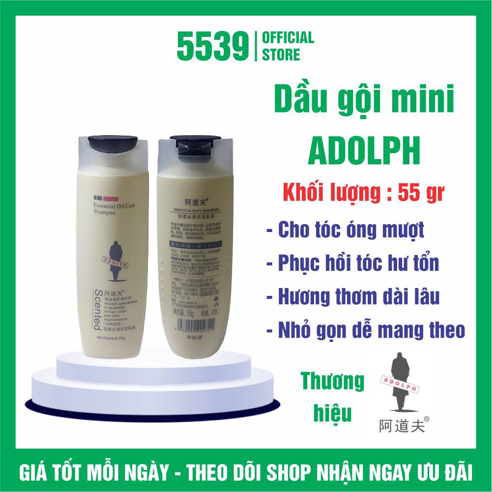 Dầu gội đầu mini du lịch Adolph trọng lượng 55 gr giúp tóc óng mượt, lưu hương dài lâu  – Shop 5539