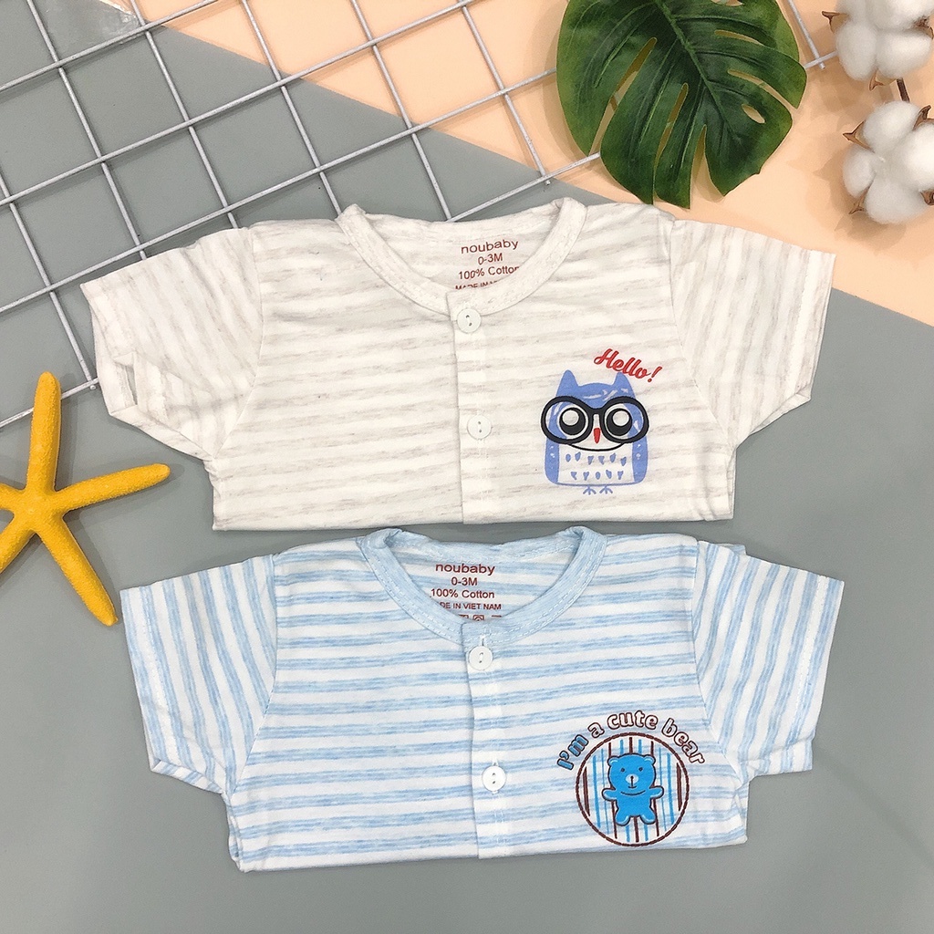 Bộ Cộc Tay Cúc Giữa Noubaby Chất Cotton Loang Kẻ Cho Bé Trai Bé Gái - Quần Áo Trẻ Em - Quần Áo Sơ Sinh Từ 4kg Đến 15kg