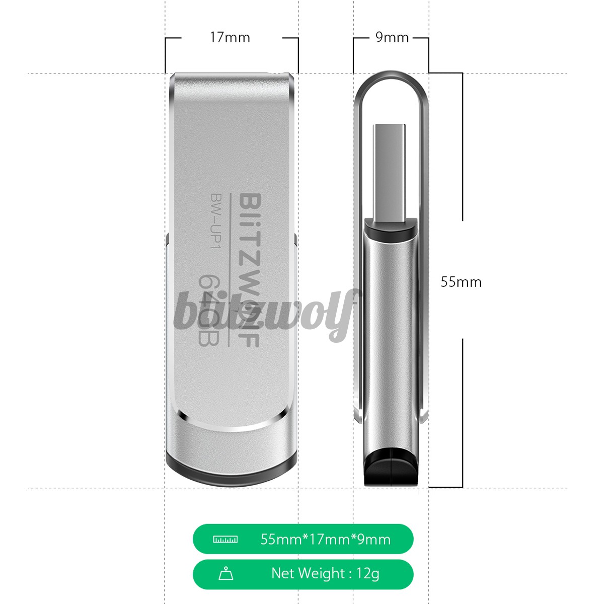 BlitzWolf® BW-UP1 USB 3.0 Flash Drive Aluminium Alloy Pendrive 360° Rotating Cover Thumb Drive U Disk