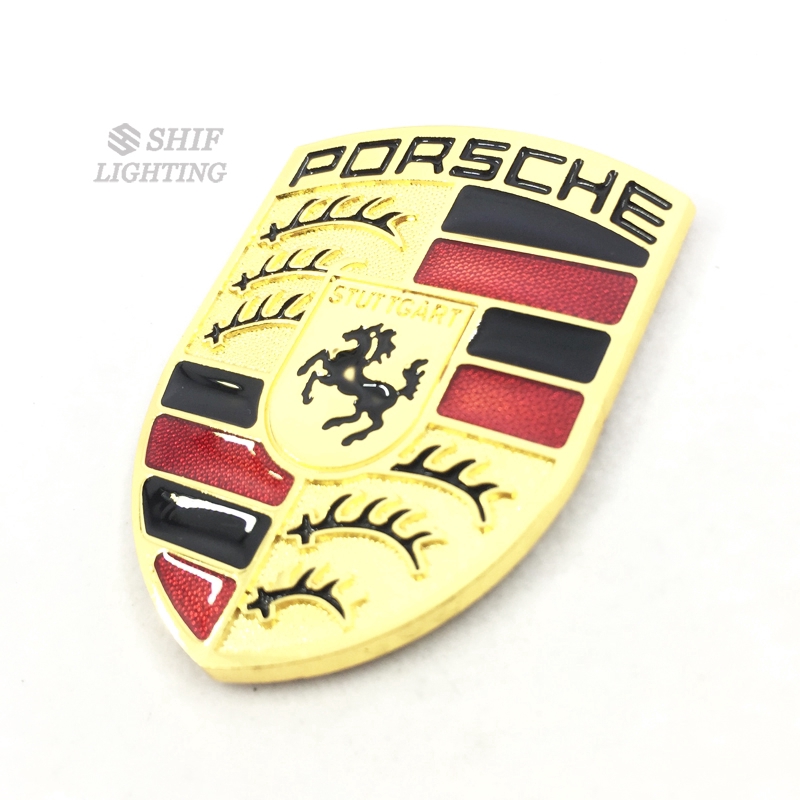 Logo hình ngựa bằng kim loại màu vàng dán trang trí xe hơi Porsche