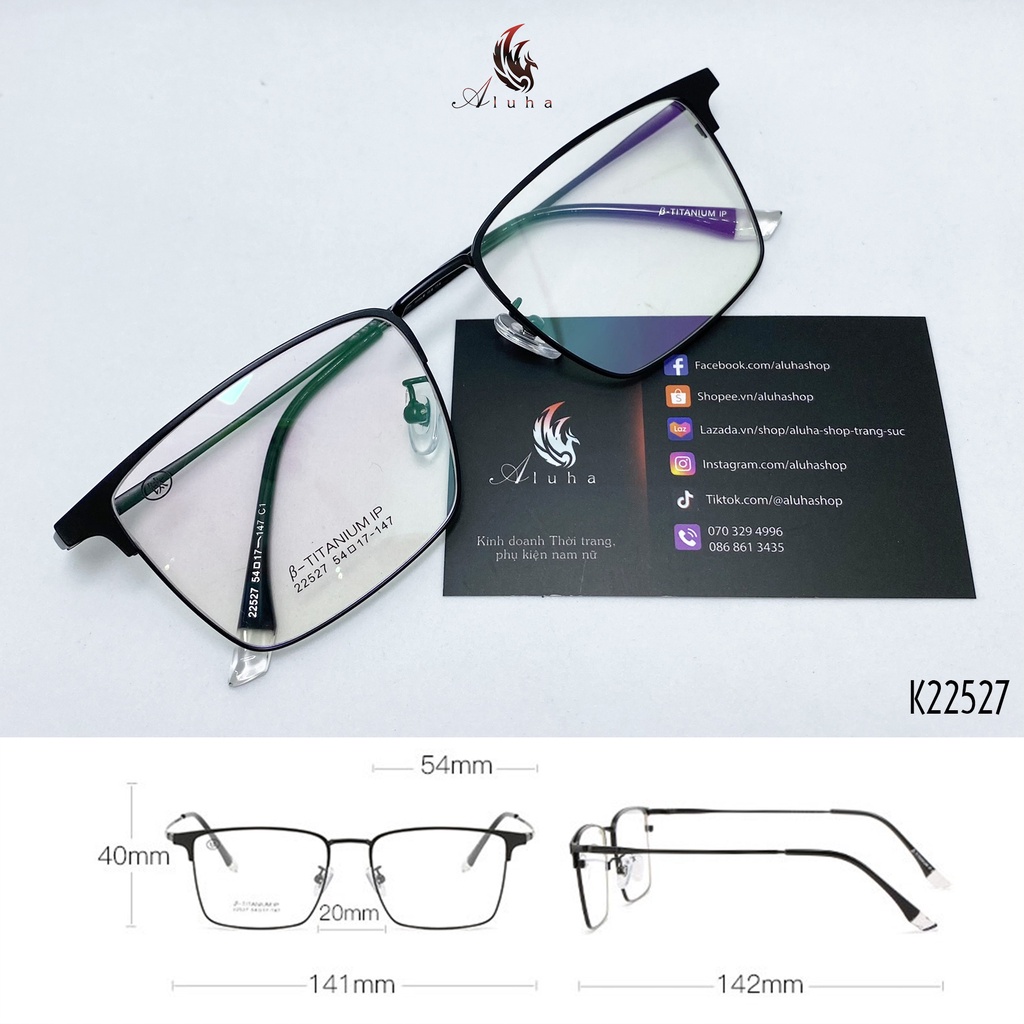Gọng kính Titan tinh khiết cao cấp siêu nhẹ siêu bền siêu dẻo - K22527 - Aluha
