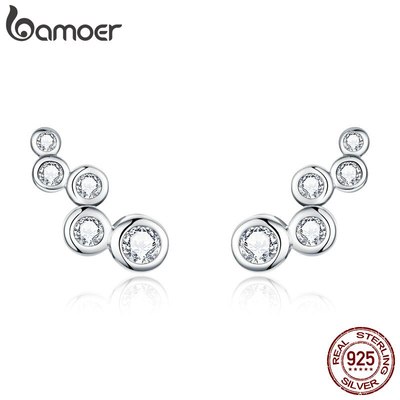 Bông tai BAMOER bse235 bạc 925 dáng dài họa tiết hình học đơn giản thời trang cho nữ