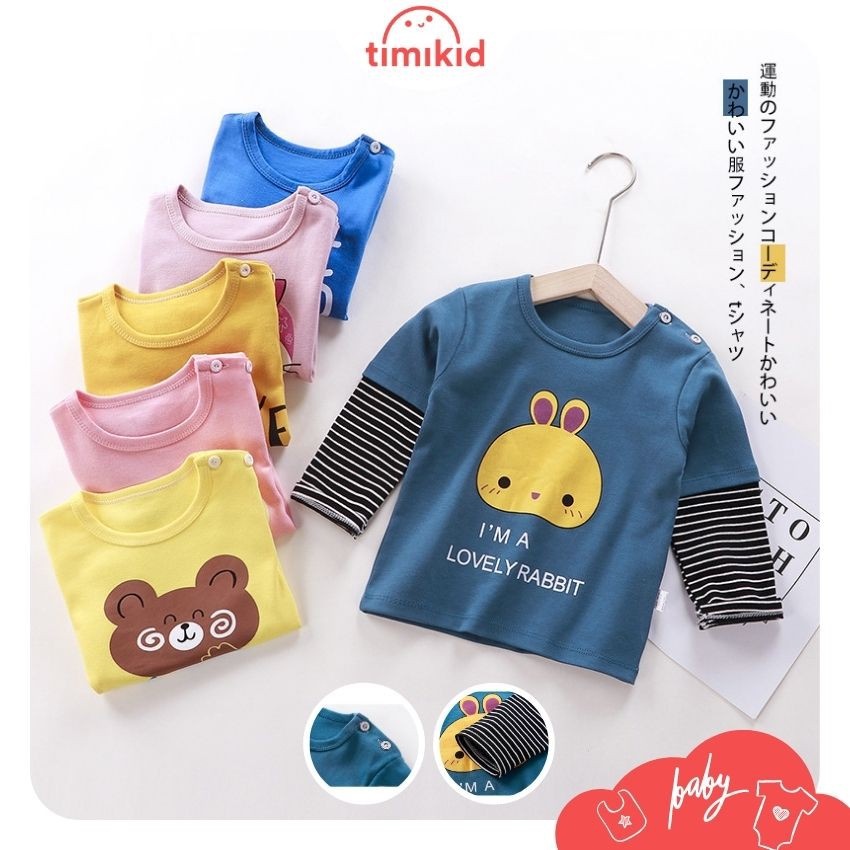 Áo Dài Tay Cho Bé Trai, Bé Gái, Áo Thun Thu Đông Chất Liệu Dày Mịn - Timikid