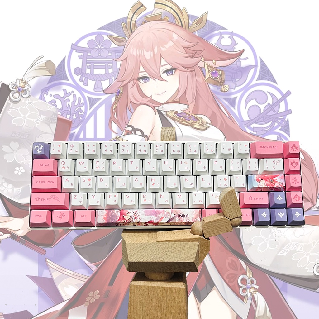 [GIAO NHANH] Keycap song ngữ anh nhật Yae Miko PBT dày 130 phím genshin impact in dyesub 5 mặt anime layout keycaps