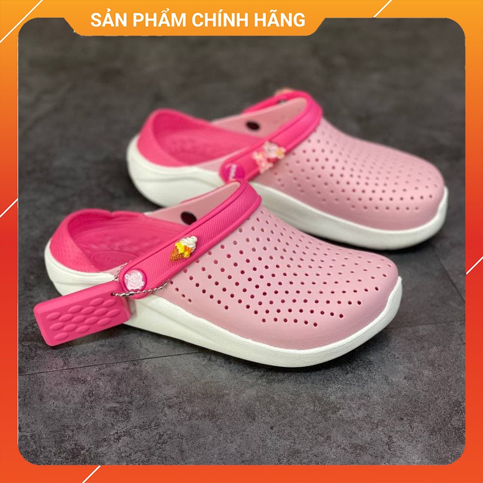 Giày Dép Sục Literide Clog Hồng Nhạt - Hồng Crocs Trẻ Em Chính Hãng Size 27 Đến 35 - Tặng 4 Jibbizt - Sấu Vui Vẻ