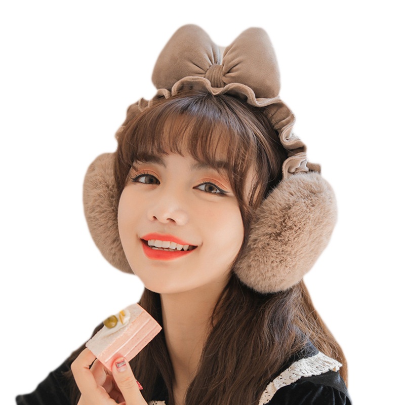 Chụp Tai Nhồi Bông Hình Nơ Viền Bèo Thời Trang Mùa Đông Cho Bé Gái