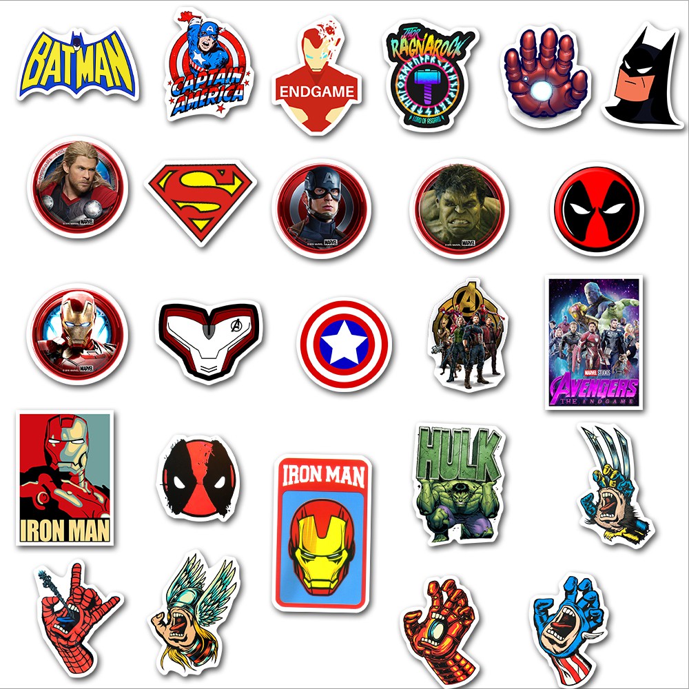 Set 50 stickers hình dán phong cách Marvel chống thấm nước cho Laptop/Điện thoại/Xe hơi