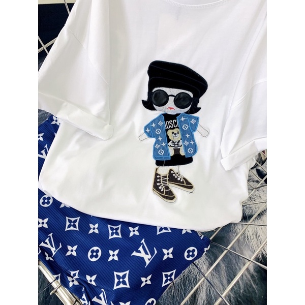 Set áo cotton cô gái mang kiếng thêu quần gân suông hot hit